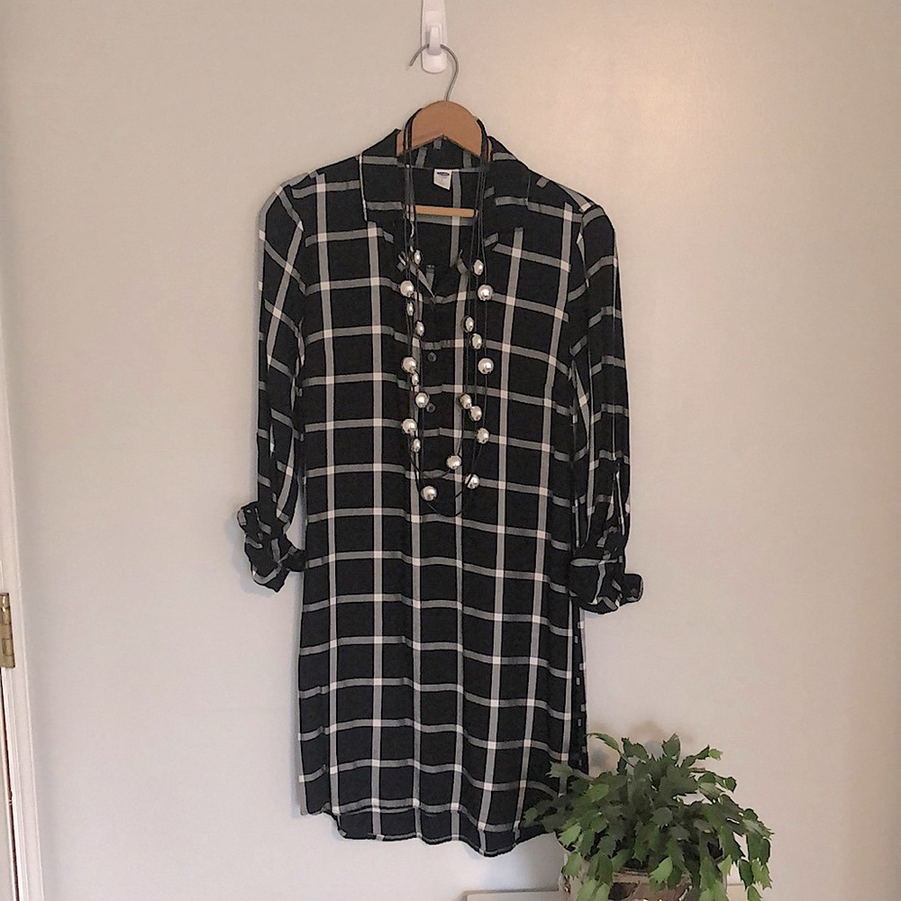 🖤 Final Sale Old Navy Black & White Plaid Shirt Dress Sz S